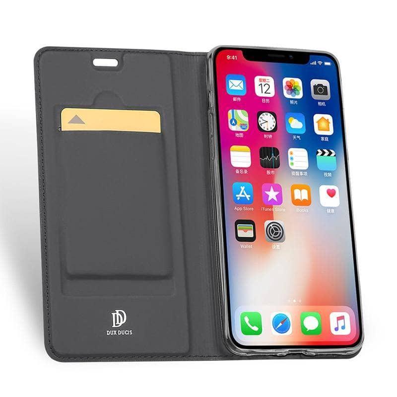 DUX DUCIS iPhone XR XS Max Case Flip Luxury Leather Look Stand Back Cover - CaseBuddy