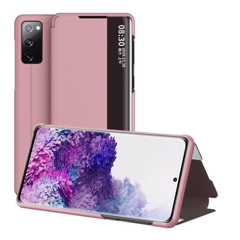 CaseBuddy Australia Casebuddy Rose gold / Samsung S20 FE Galaxy S20 FE Lite Side Smart Window View Leather Case