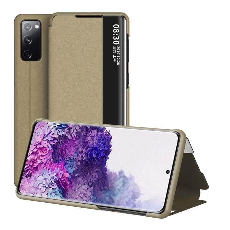 CaseBuddy Australia Casebuddy Gold / Samsung S20 FE Galaxy S20 FE Lite Side Smart Window View Leather Case