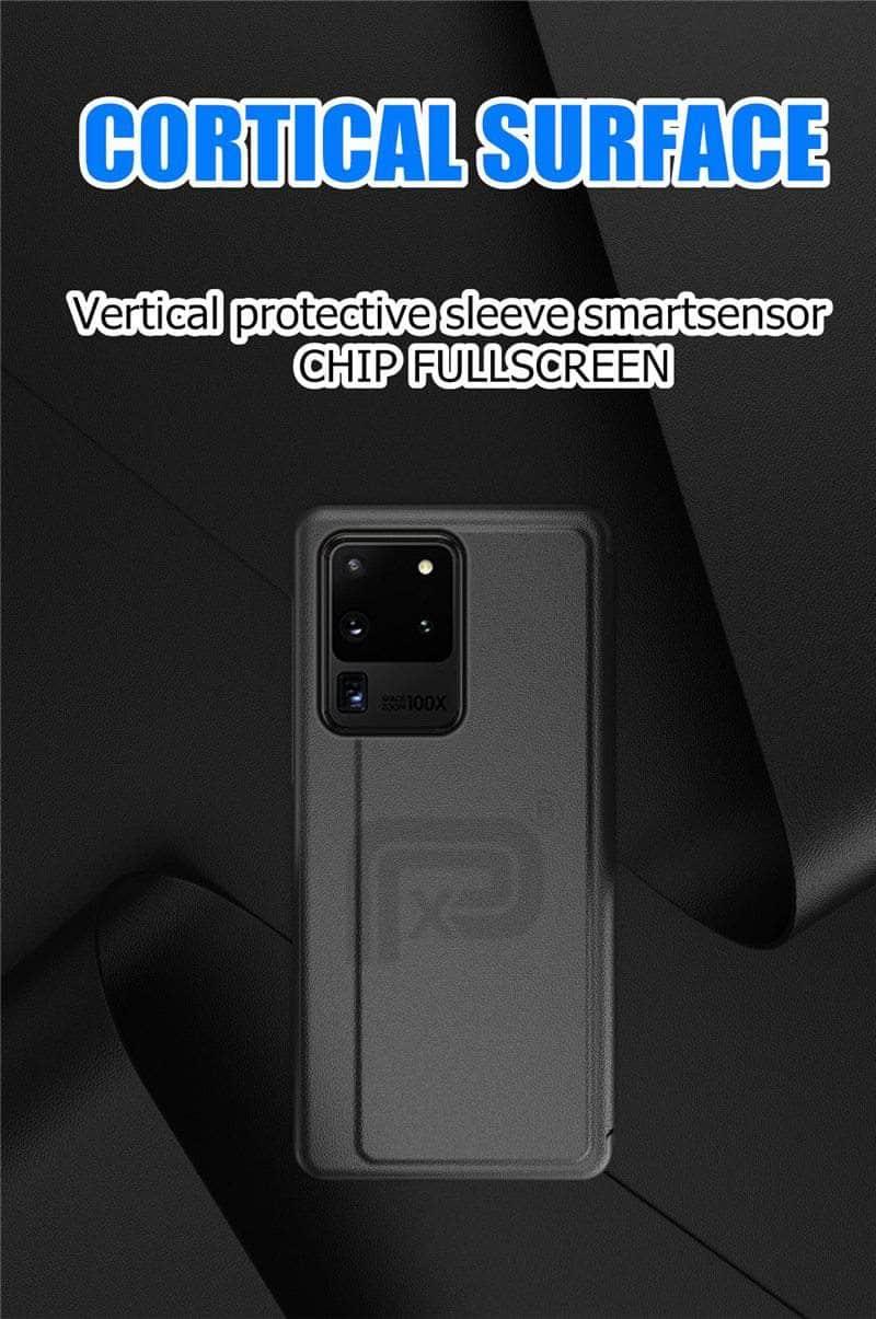 Galaxy S20 Note 20 Ultra Case Leather Smart View Window Flip Stand - CaseBuddy