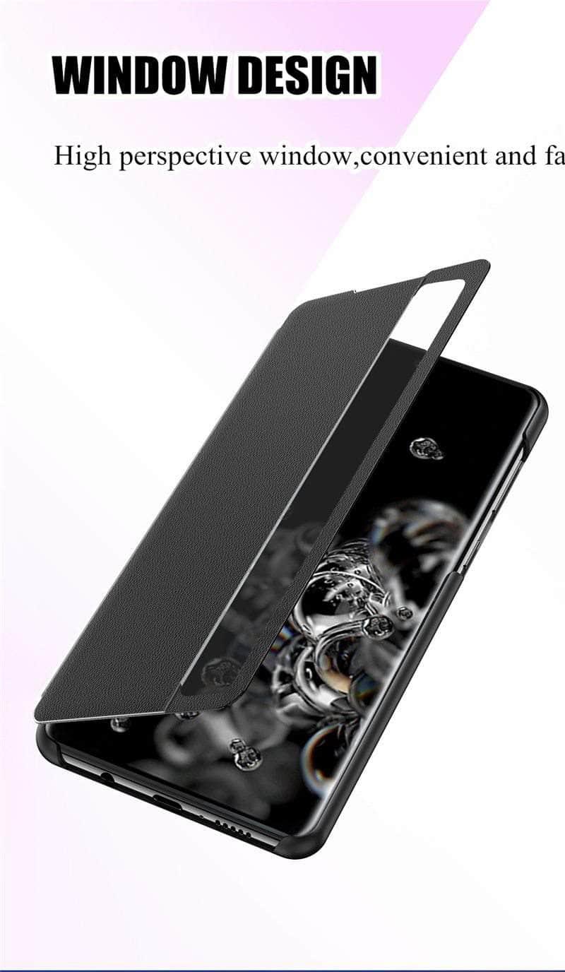Galaxy S20 Note 20 Ultra Case Leather Smart View Window Flip Stand - CaseBuddy