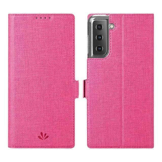 CaseBuddy Australia Casebuddy For Galaxy S21 Ultra / Rose Red Galaxy S21 Luxury PU Leather Wallet Flip Cover