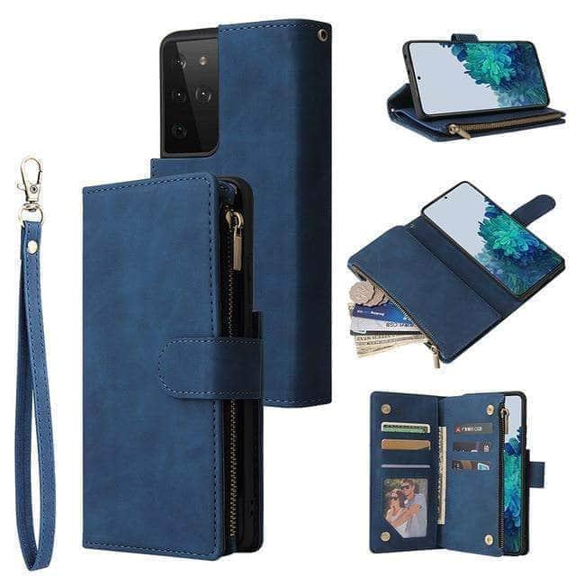 CaseBuddy Australia Casebuddy For Samsung S21 / Blue Galaxy S21 Zipper Wallet Leather Phone Case