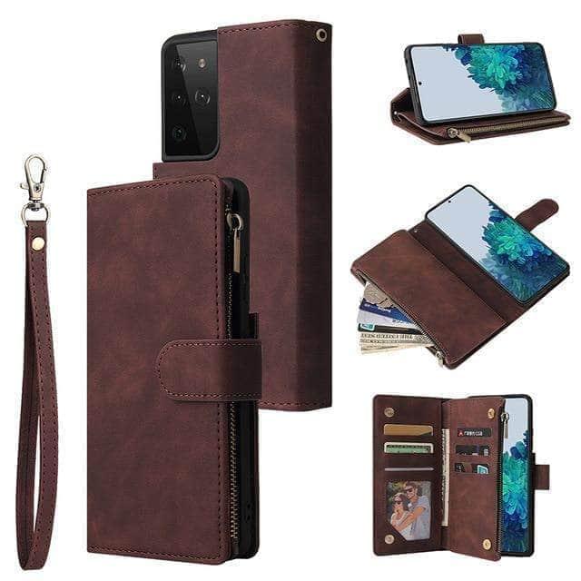 CaseBuddy Australia Casebuddy For Samsung S21 / Coffee Galaxy S21 Zipper Wallet Leather Phone Case