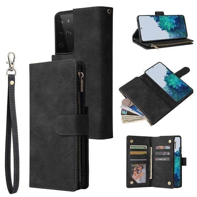 CaseBuddy Australia Casebuddy For Samsung S21 / Black Galaxy S21 Zipper Wallet Leather Phone Case