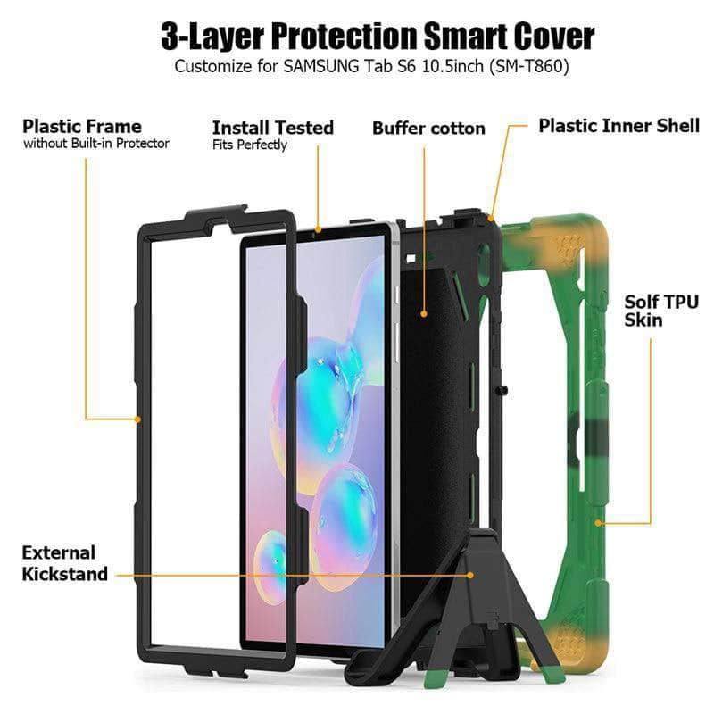 Galaxy Tab S6 10.5 2019 T860 T865 Kids Safe Shockproof Heavy Duty Silicone Hard Stand - CaseBuddy