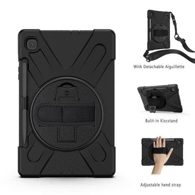 CaseBuddy Australia Casebuddy Black Galaxy Tab S6 Lite 10.4 P610 P615 360 Rotatable Shockproof Case Hand Shoulder Strap