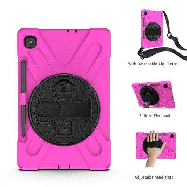 CaseBuddy Australia Casebuddy Hot Pink Galaxy Tab S6 Lite 10.4 P610 P615 360 Rotatable Shockproof Case Hand Shoulder Strap
