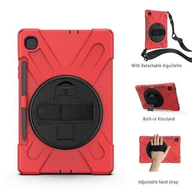 CaseBuddy Australia Casebuddy Red Galaxy Tab S6 Lite 10.4 P610 P615 360 Rotatable Shockproof Case Hand Shoulder Strap