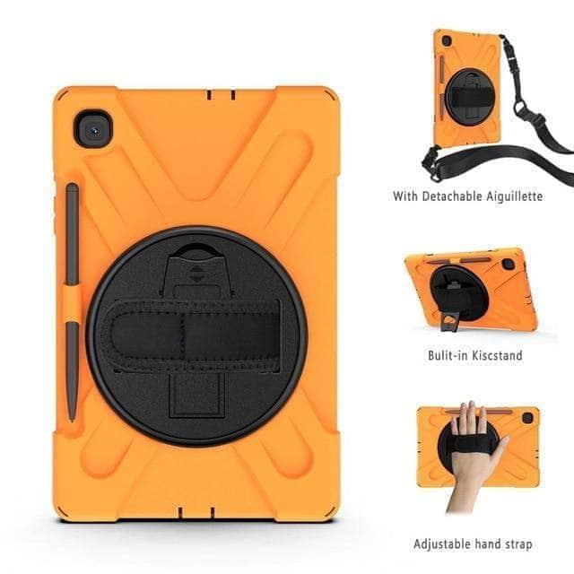 CaseBuddy Australia Casebuddy Orange Galaxy Tab S6 Lite 10.4 P610 P615 360 Rotatable Shockproof Case Hand Shoulder Strap