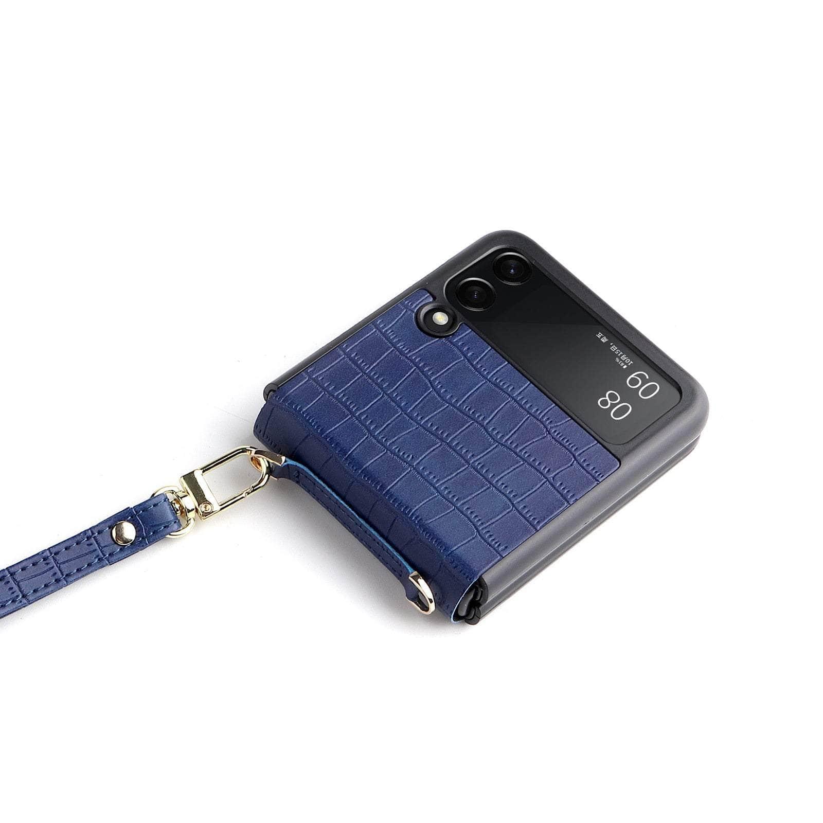Casebuddy Blue / for Z Flip 3 Galaxy Z Flip 3 Leather Hand Strap Case