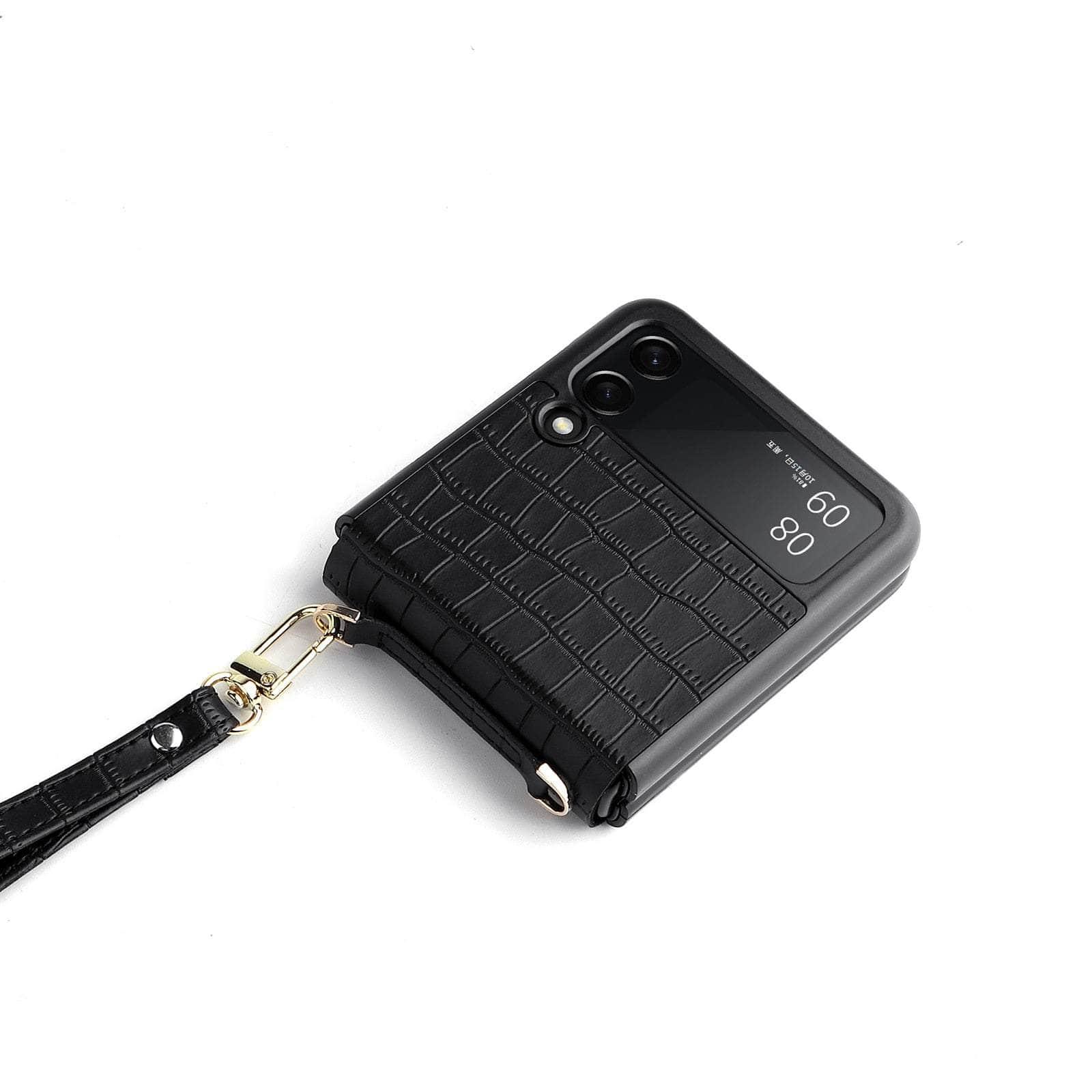 Casebuddy black / for Z Flip 4 Galaxy Z Flip 4 Leather Hand Strap Case