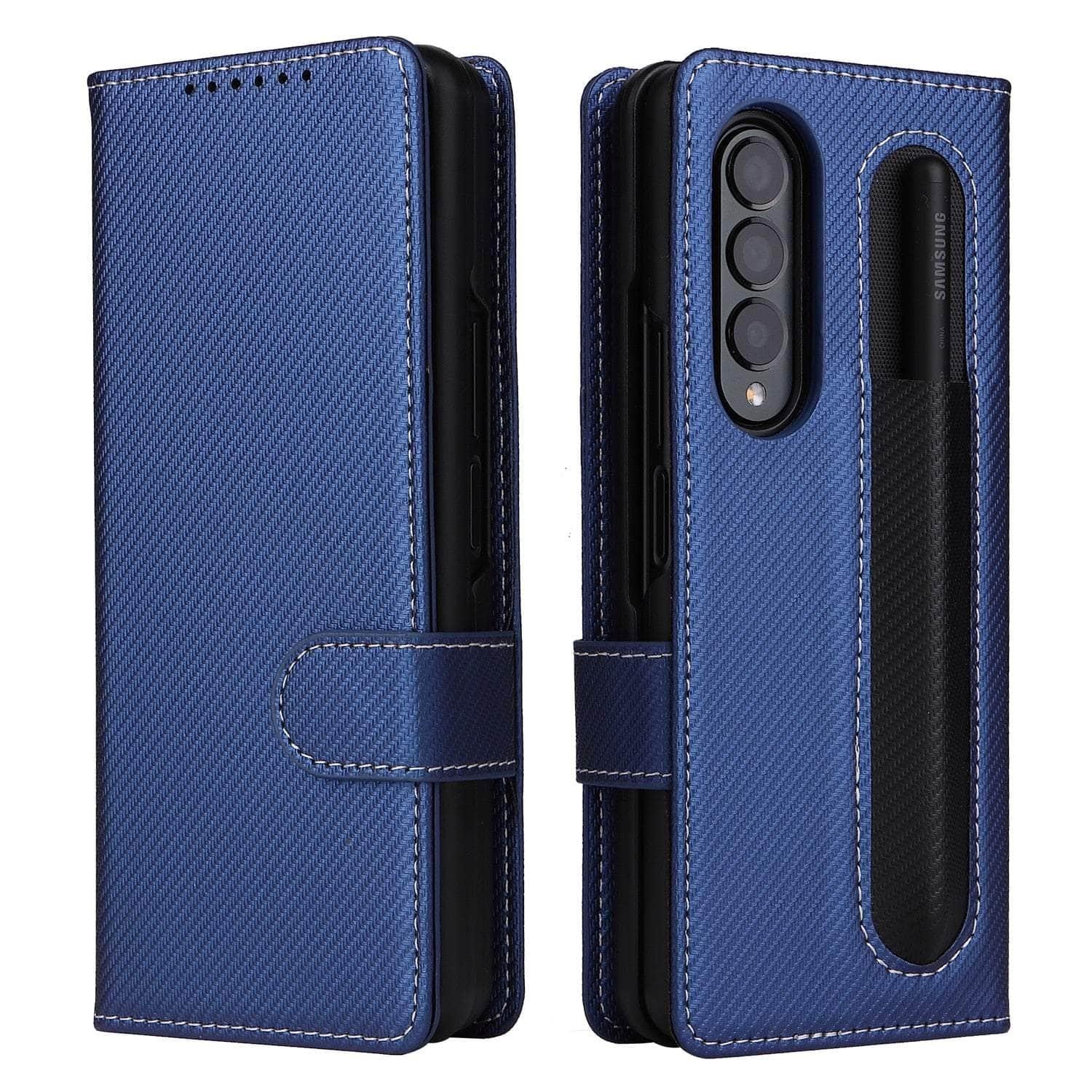 Casebuddy Blue / for Samsung Z Fold 3 Galaxy Z Fold 3 Anti-Knock Business Leather Wallet