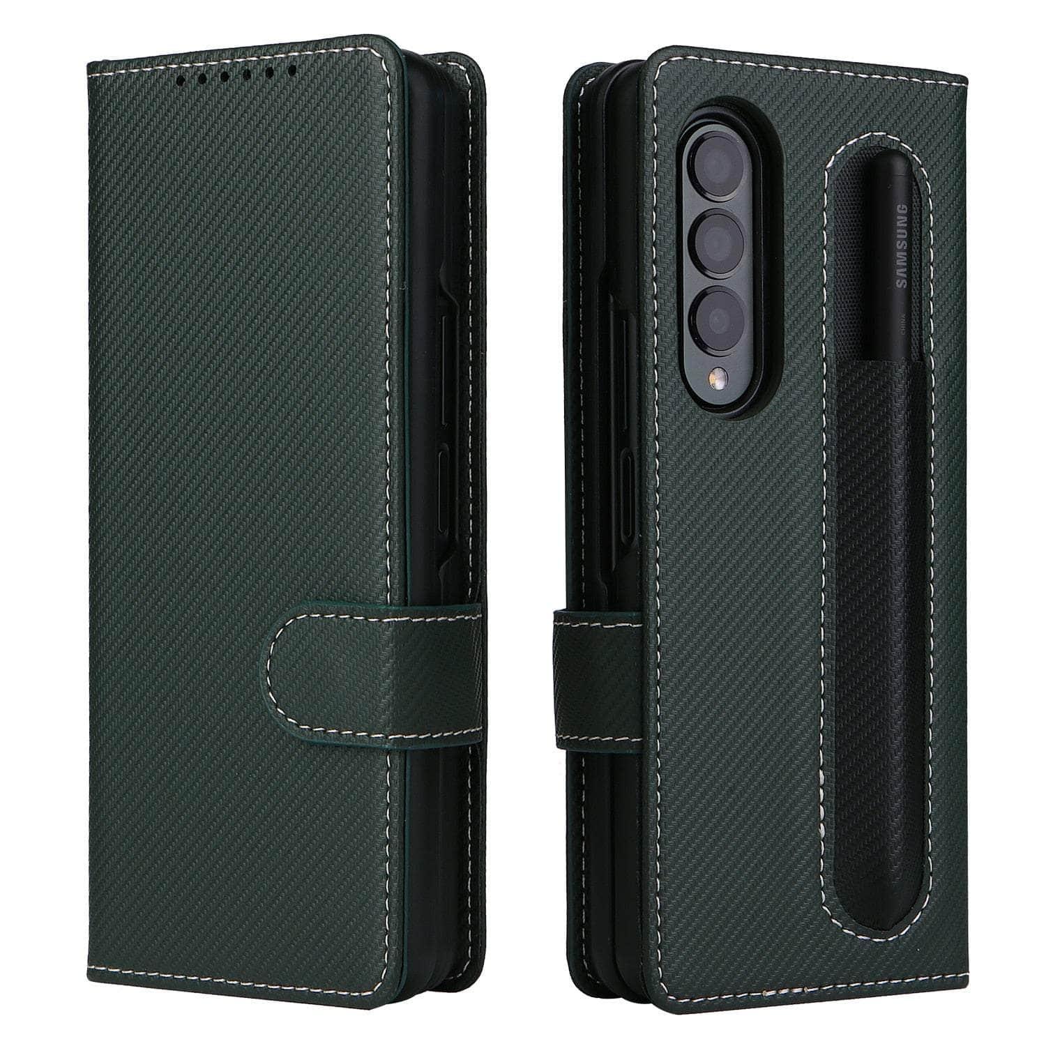 Casebuddy Green / for Samsung Z Fold 3 Galaxy Z Fold 3 Anti-Knock Business Leather Wallet