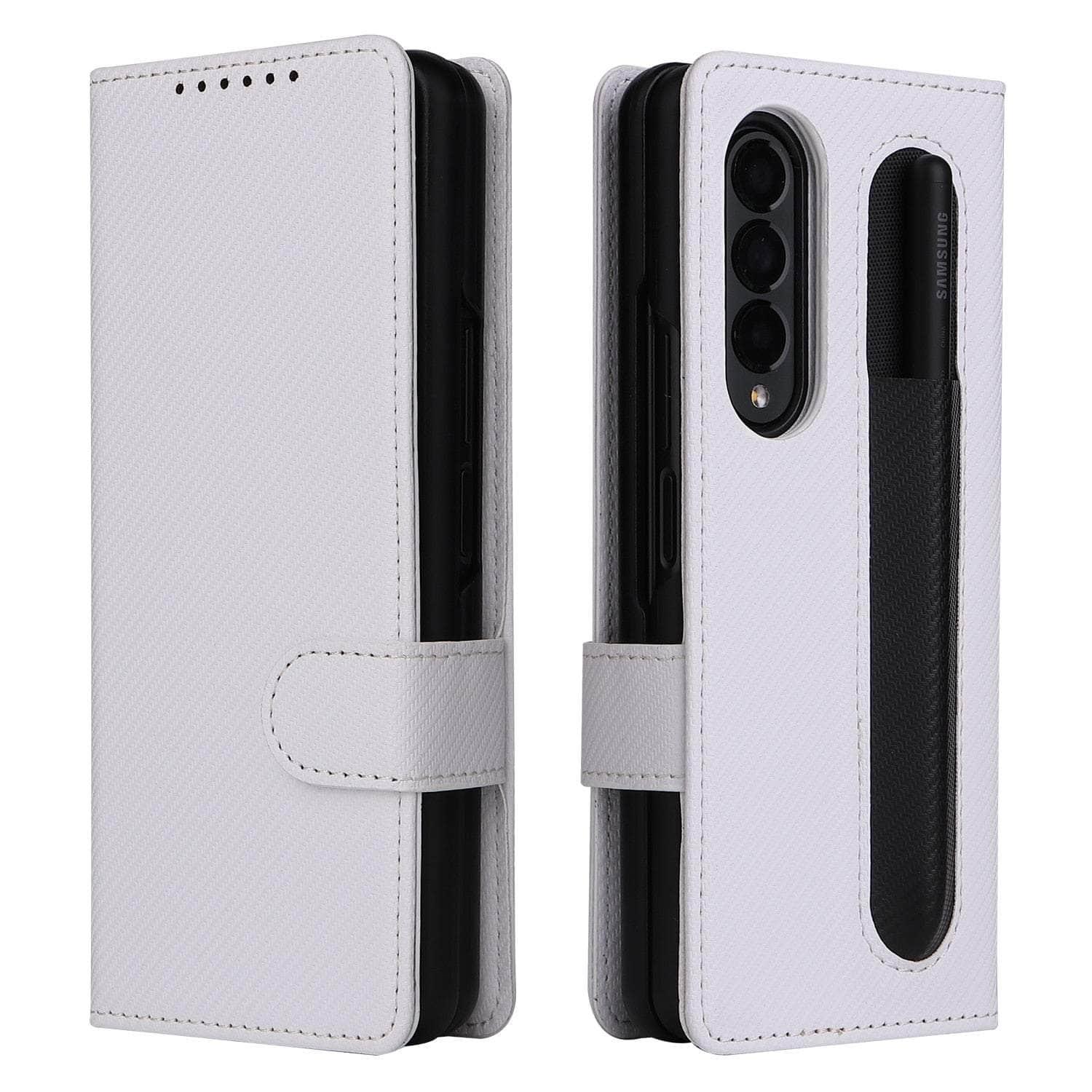 Casebuddy White / for Samsung Z Fold 3 Galaxy Z Fold 3 Anti-Knock Business Leather Wallet
