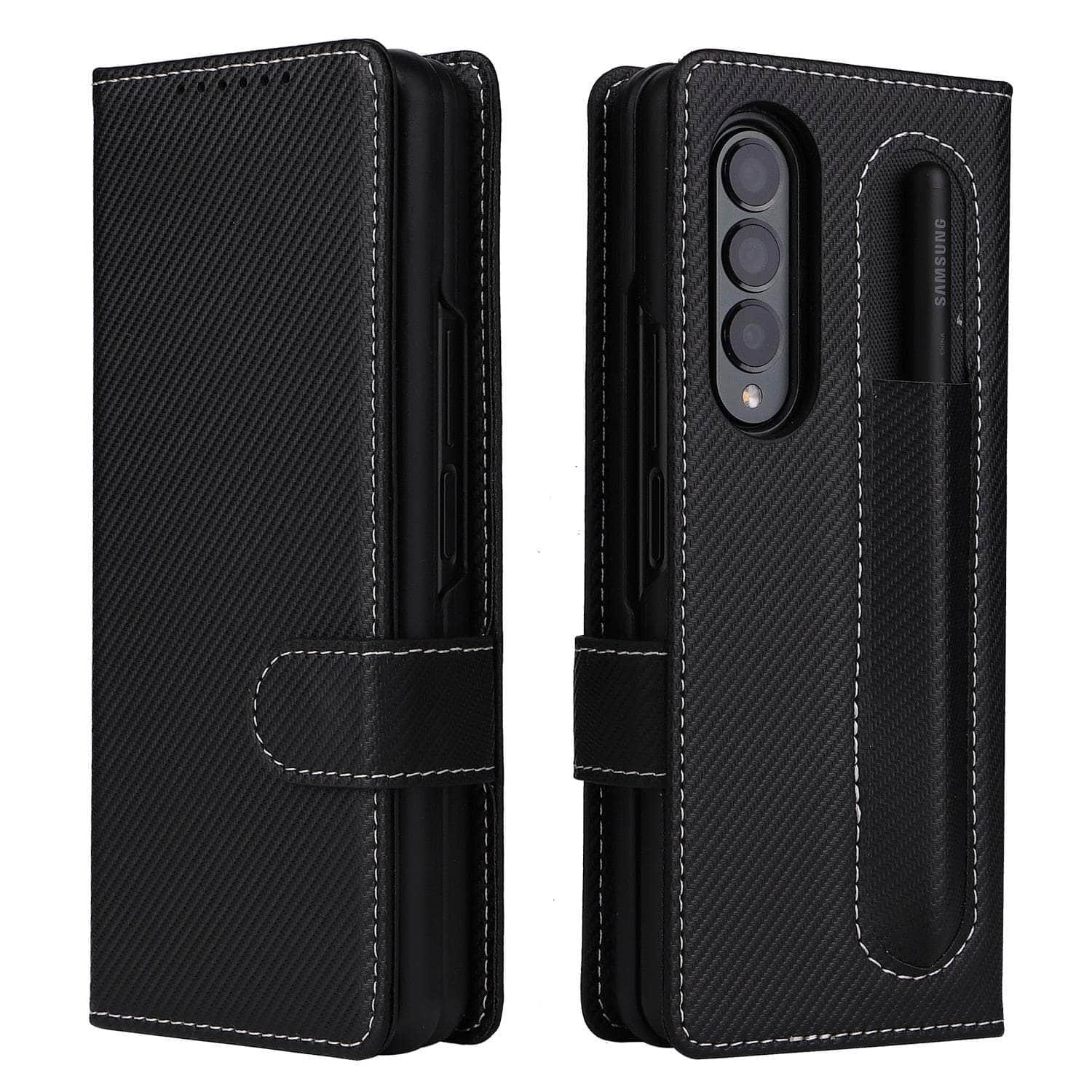 Casebuddy Black / for Samsung Z Fold 3 Galaxy Z Fold 3 Anti-Knock Business Leather Wallet