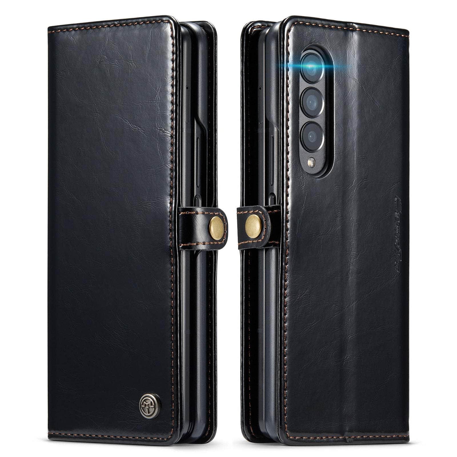 Casebuddy Black / for Samsung Z Fold 4 Galaxy Z Fold 4  Full Protection Business Leather Case