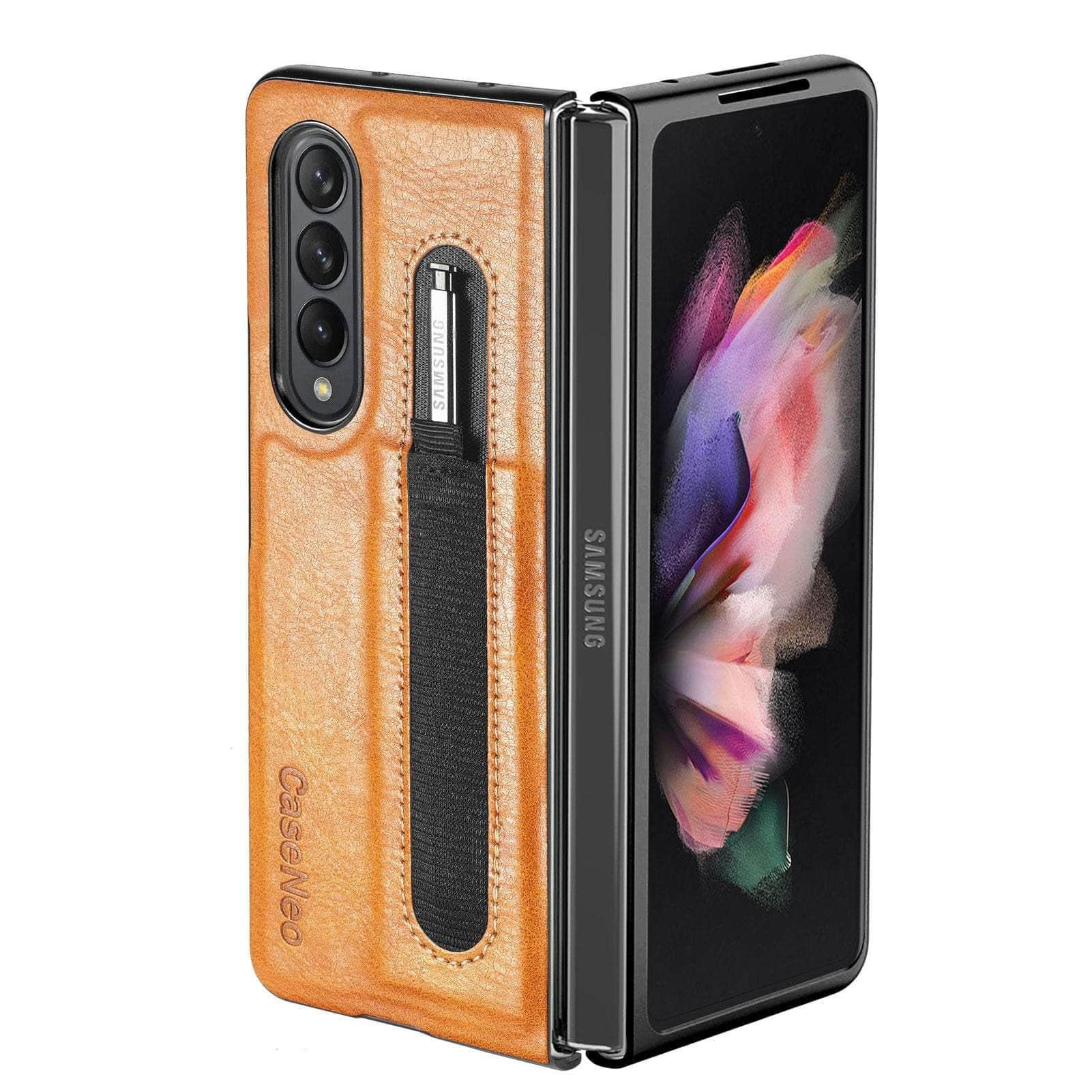 Casebuddy Auburn / for Samsung Z Fold4 Galaxy Z Fold 4 Slim Thin Pen Holder Leather Case