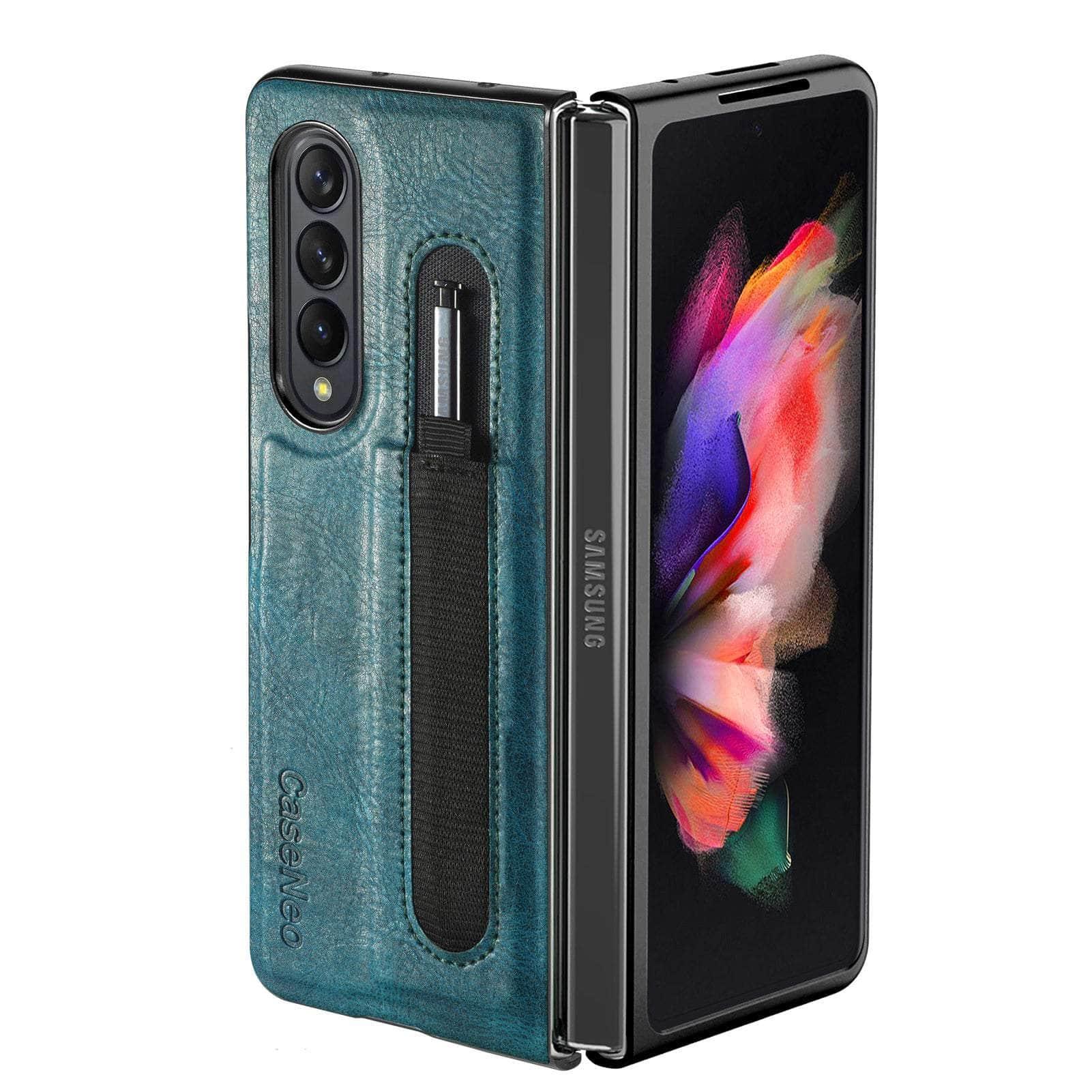 Casebuddy Green / for Samsung Z Fold4 Galaxy Z Fold 4 Slim Thin Pen Holder Leather Case