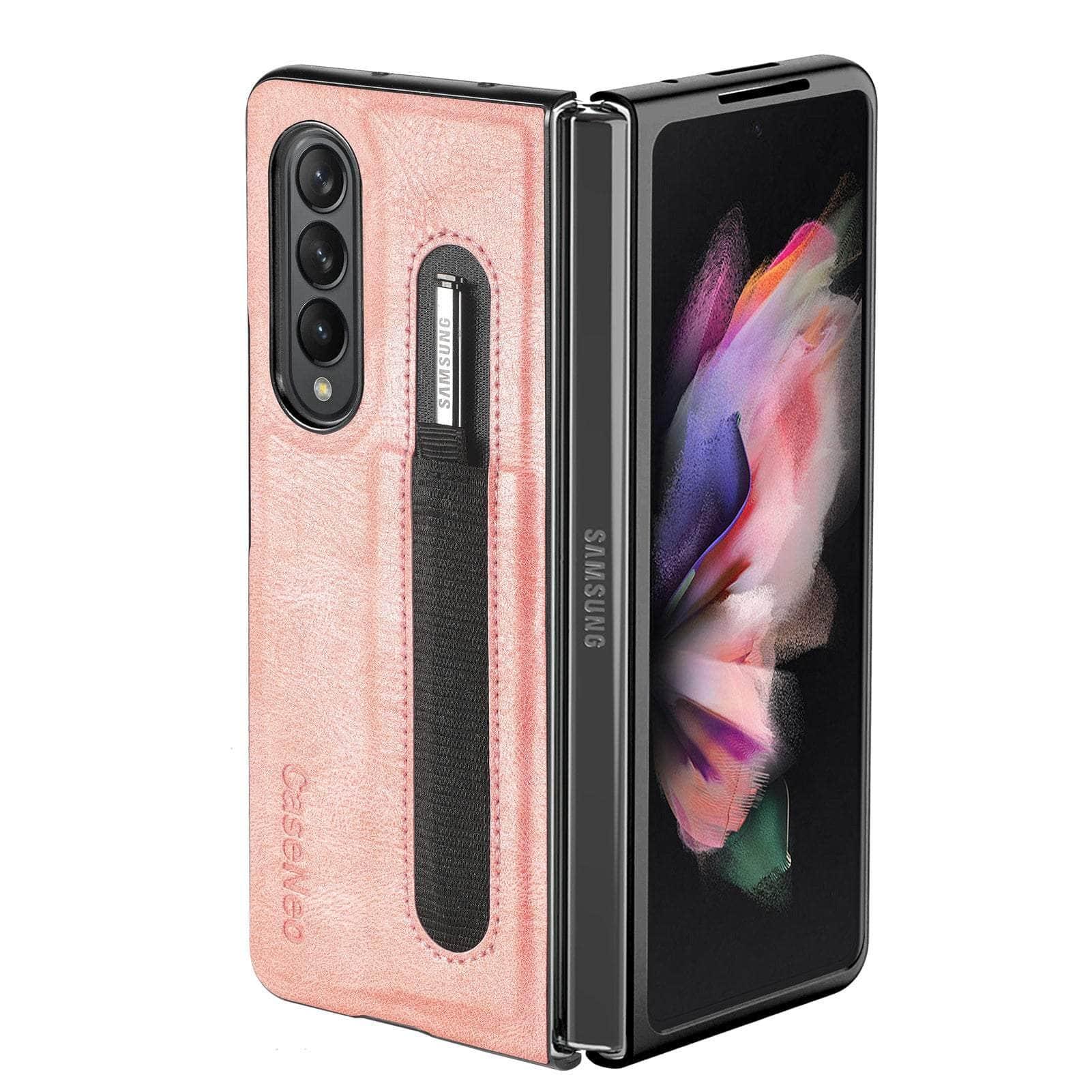 Casebuddy Pink / for Samsung Z Fold4 Galaxy Z Fold 4 Slim Thin Pen Holder Leather Case