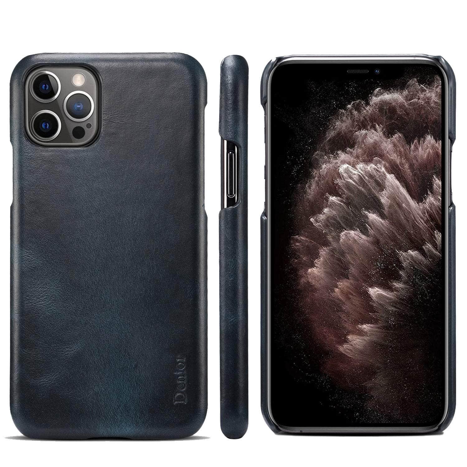 Casebuddy iPhone 14 Pro Max / Blue Genuine iPhone 14 Pro Max Leather Vintage Back Case