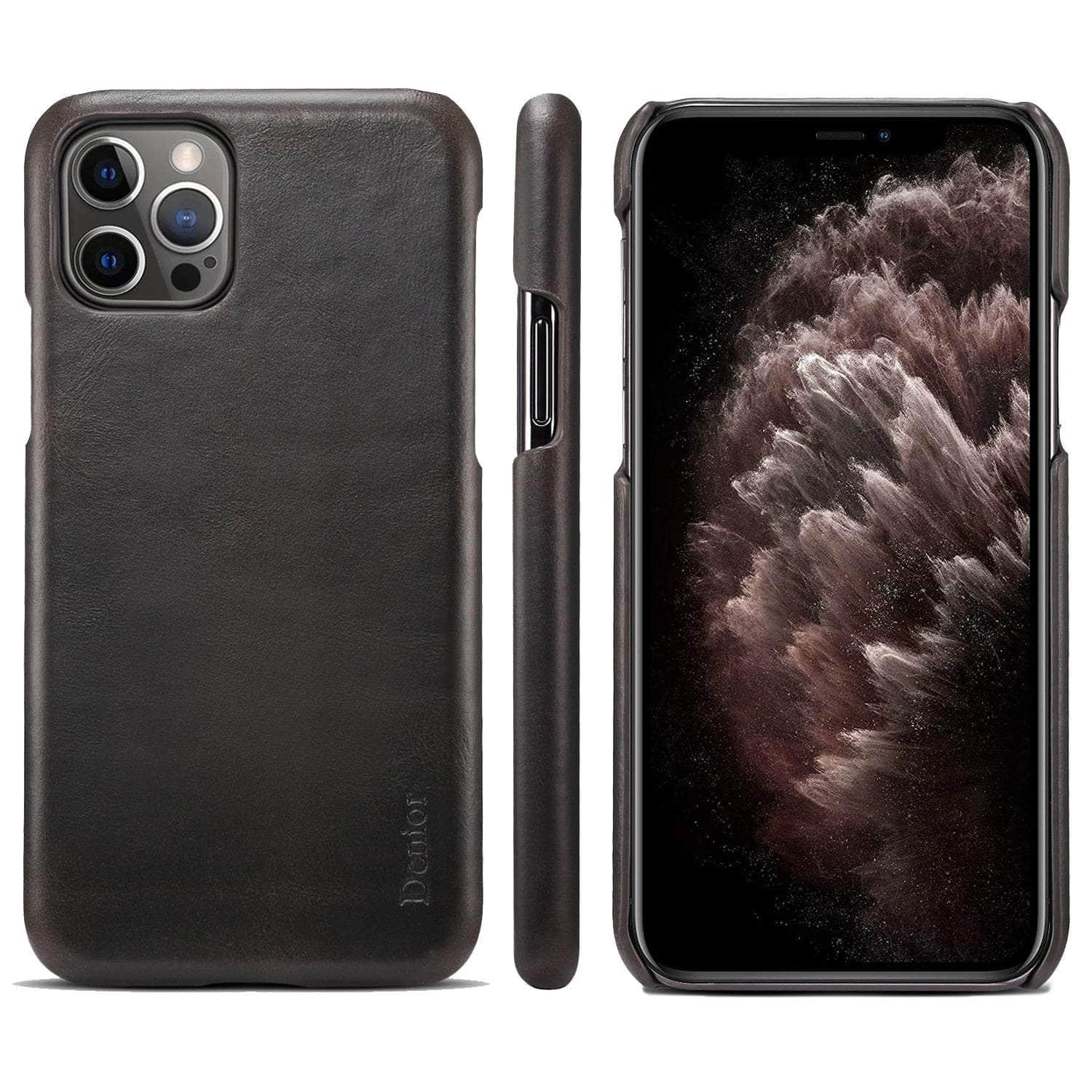 Casebuddy iPhone 14 Pro Max / Black Genuine iPhone 14 Pro Max Leather Vintage Back Case