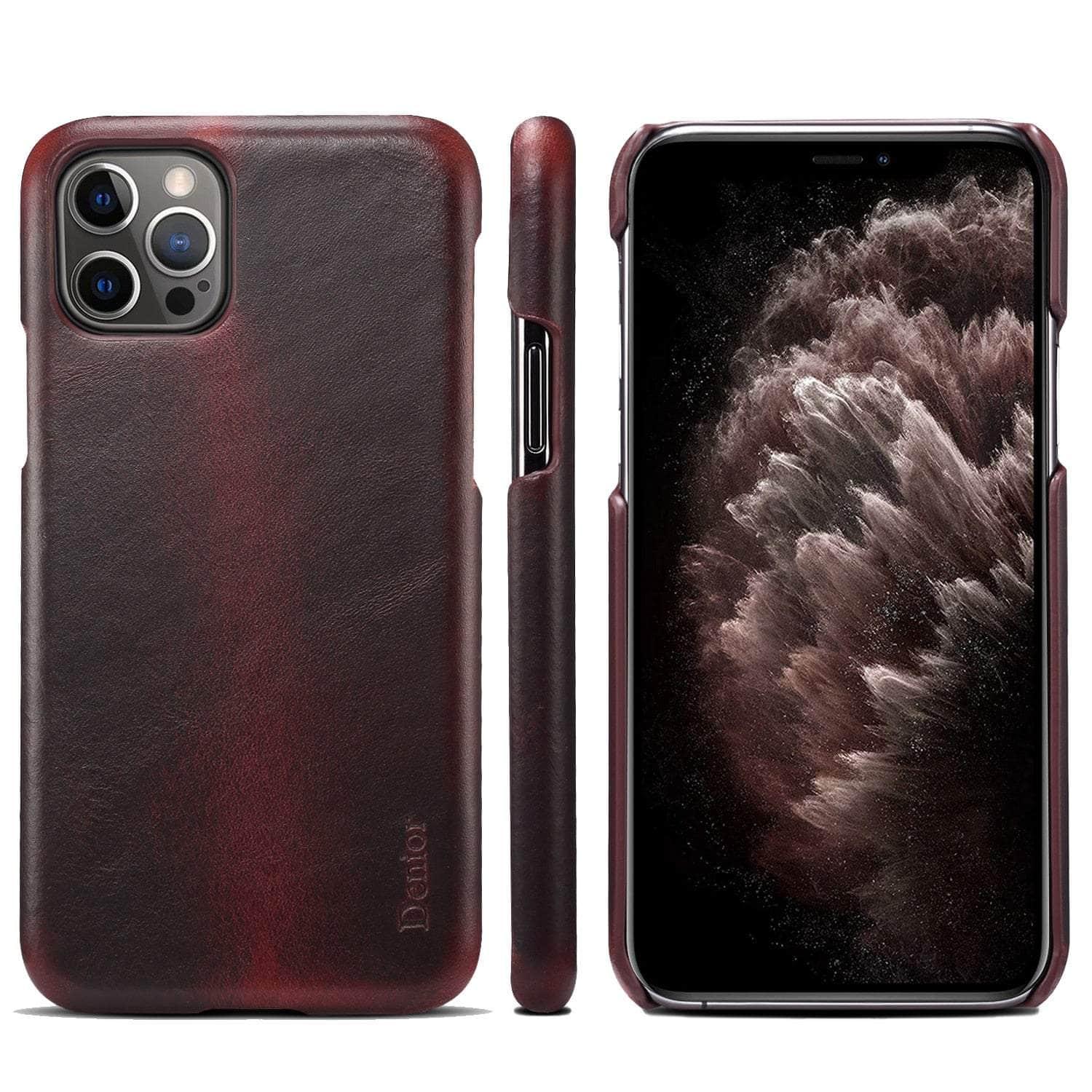 Casebuddy iPhone 14 Pro Max / Wine Red Genuine iPhone 14 Pro Max Leather Vintage Back Case