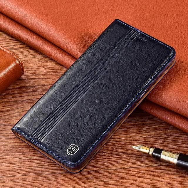 CaseBuddy Australia Casebuddy Galaxy S21 / Blue Genuine Leather Flip Galaxy S21 Card Slot Case