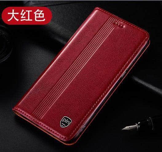 CaseBuddy Australia Casebuddy Galaxy S20 FE 5G / Red Genuine Leather Flip Galaxy S21 Card Slot Case