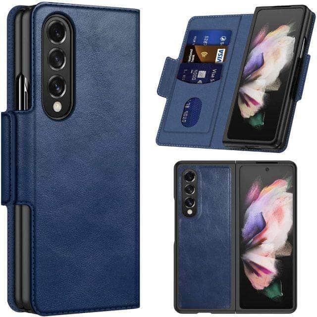 CaseBuddy Australia Casebuddy Z Fold 3 5G (2021) / Retro Blue Genuine Leather Galaxy Z Fold 3 Wallet