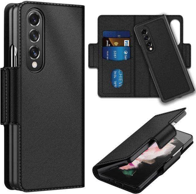 CaseBuddy Australia Casebuddy Z Fold 3 5G (2021) / Vegan Black Genuine Leather Galaxy Z Fold 3 Wallet
