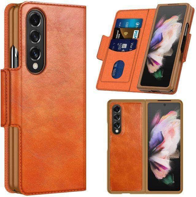 CaseBuddy Australia Casebuddy Z Fold 3 5G (2021) / Retro Orange Genuine Leather Galaxy Z Fold 3 Wallet