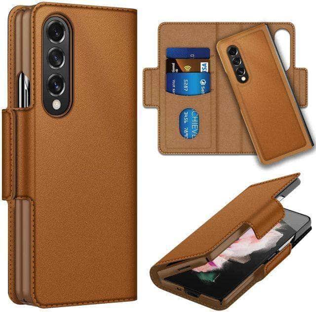 CaseBuddy Australia Casebuddy Z Fold 3 5G (2021) / Vegan Brown Genuine Leather Galaxy Z Fold 3 Wallet