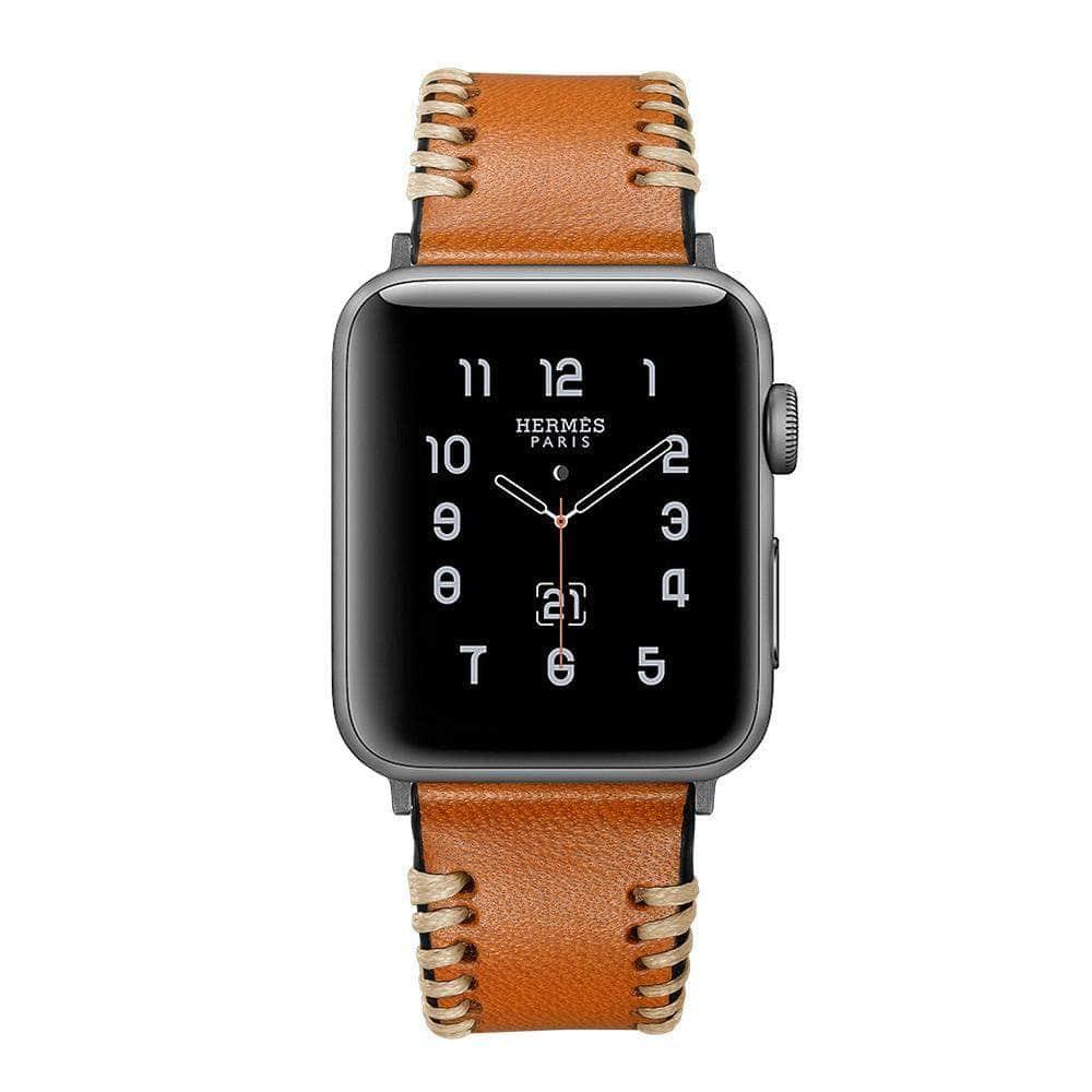 Genuine Leather Handmade Fish Bone Apple Watch 6 5 4 3 SE 44/38 Strap - CaseBuddy