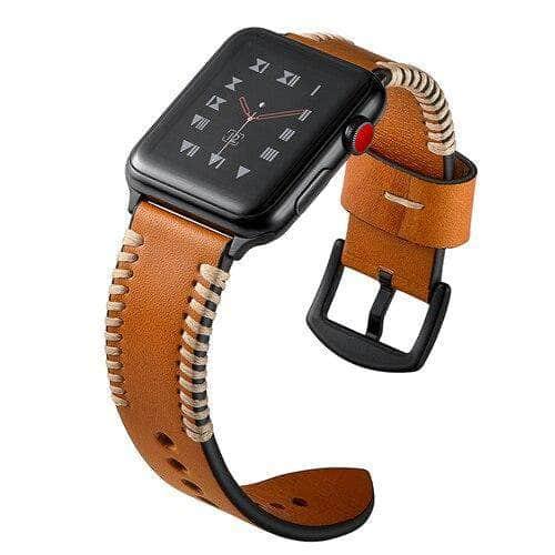 Genuine Leather Handmade Fish Bone Apple Watch 6 5 4 3 SE 44/38 Strap - CaseBuddy