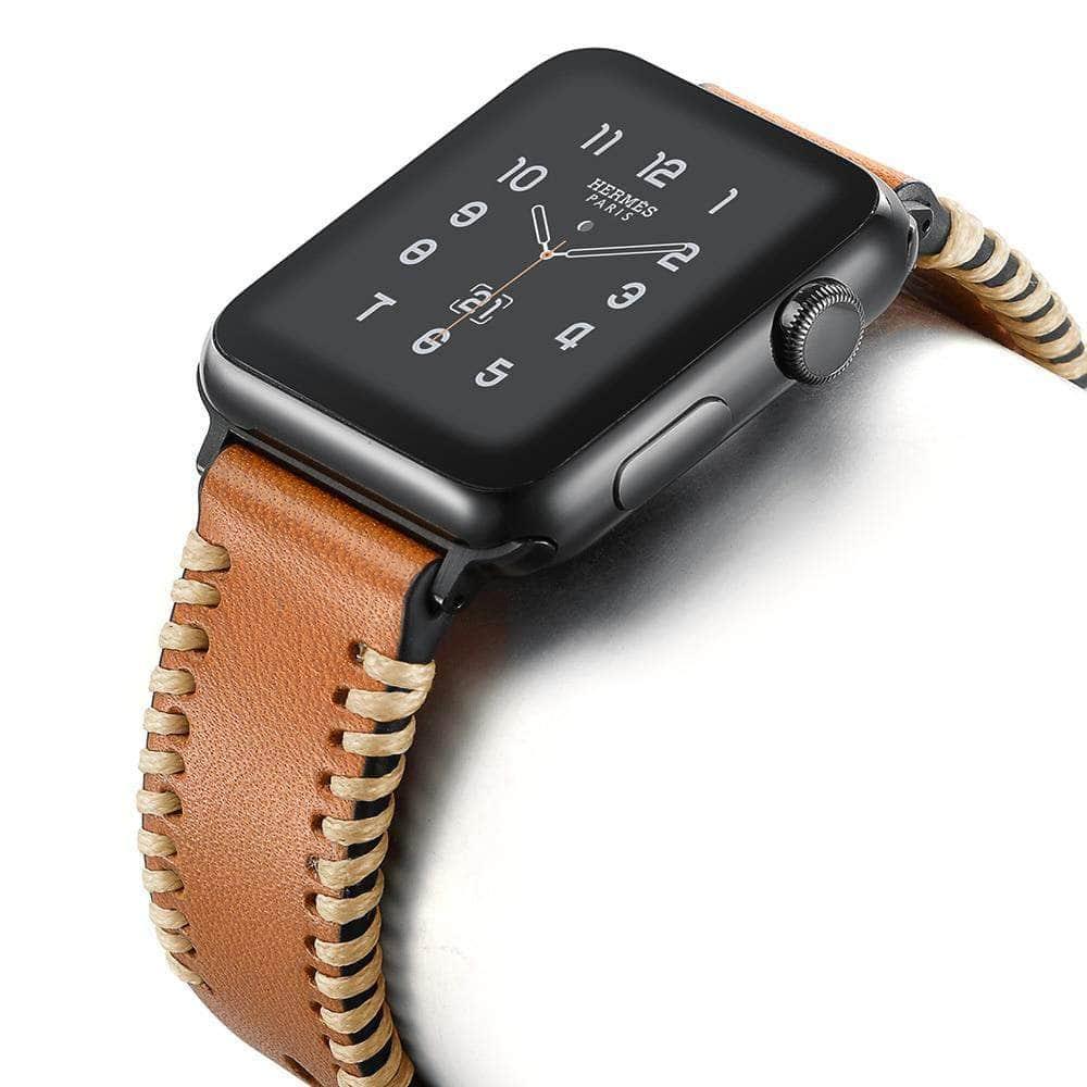 Genuine Leather Handmade Fish Bone Apple Watch 6 5 4 3 SE 44/38 Strap - CaseBuddy