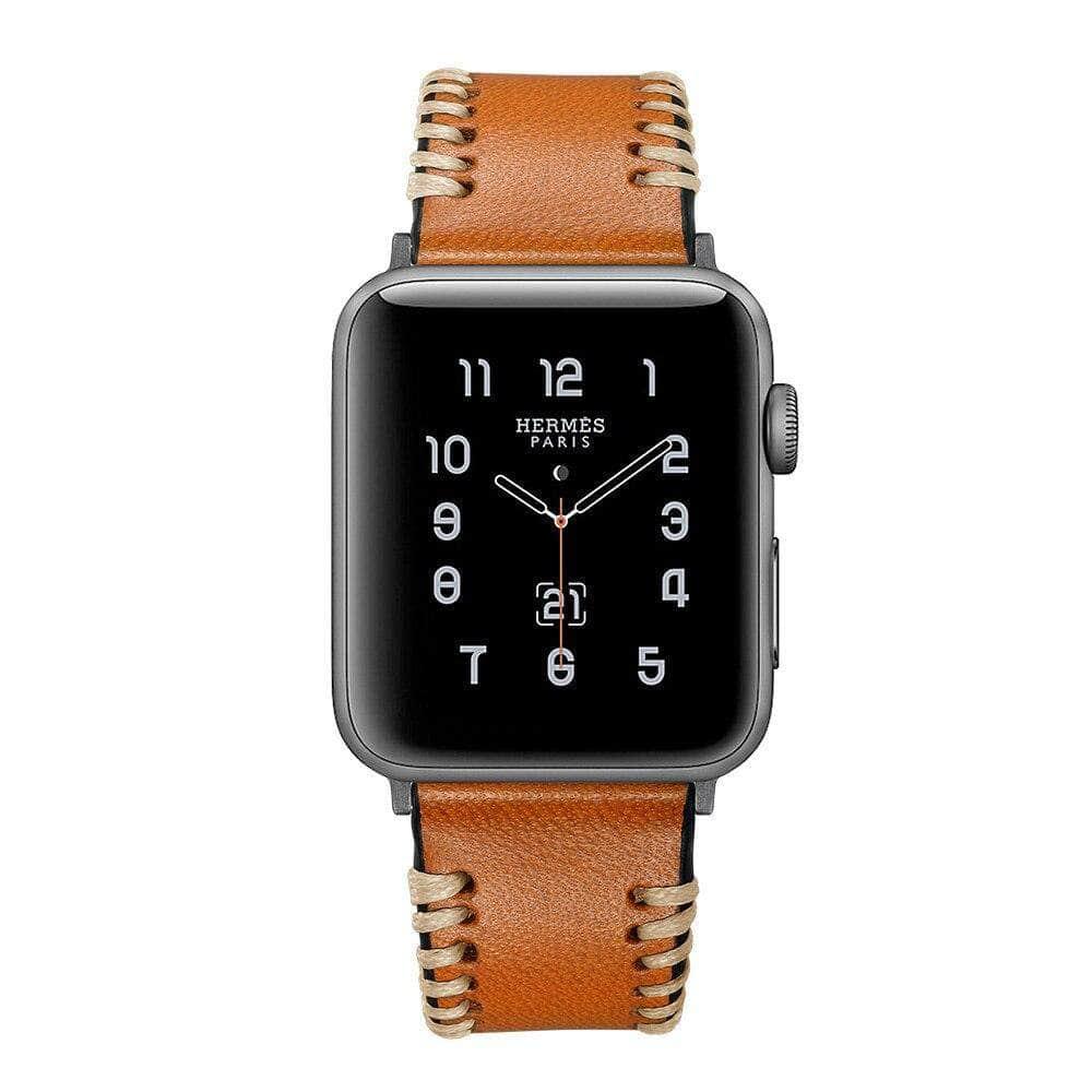 Genuine Leather Handmade Fish Bone Apple Watch 6 5 4 3 SE 44/38 Strap - CaseBuddy