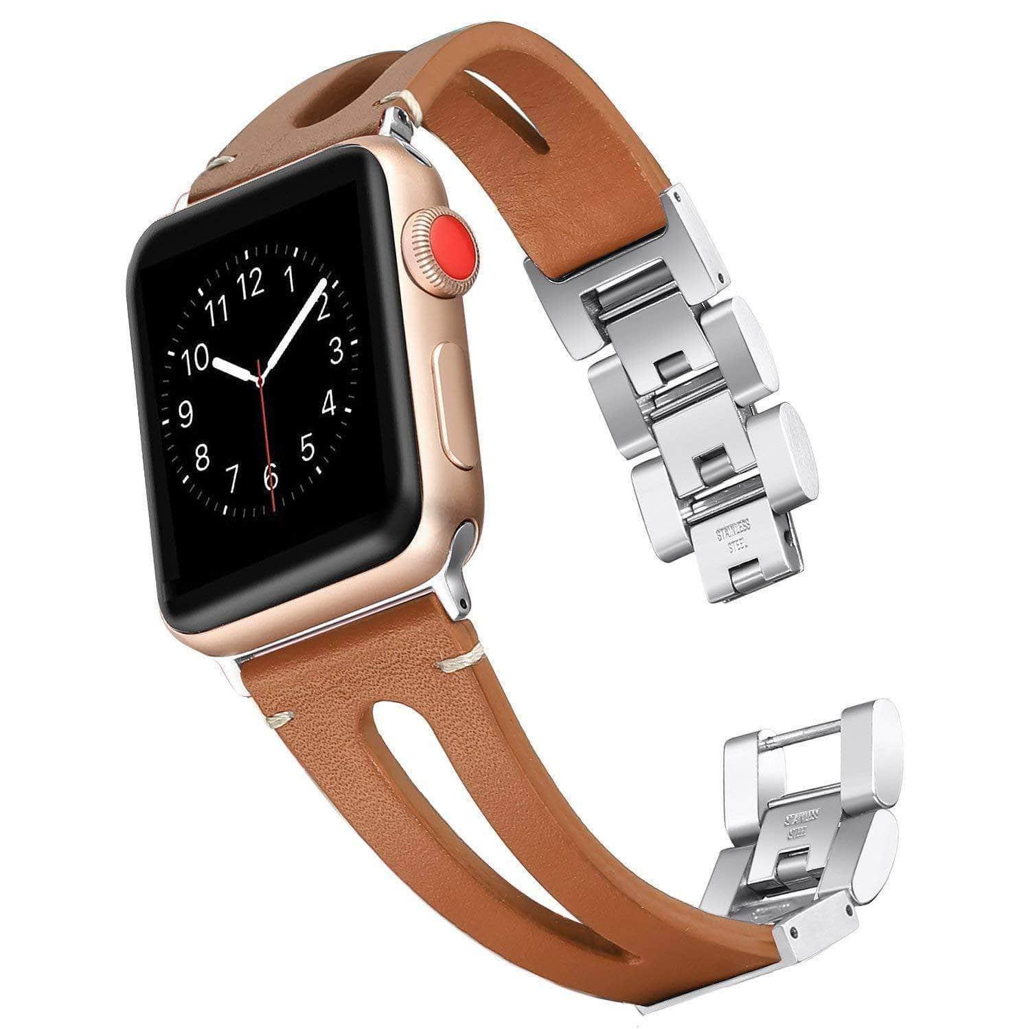 Genuine Leather Loop Metal Band Apple Watch 6 5 4 3 SE 44/42/40/38 - CaseBuddy