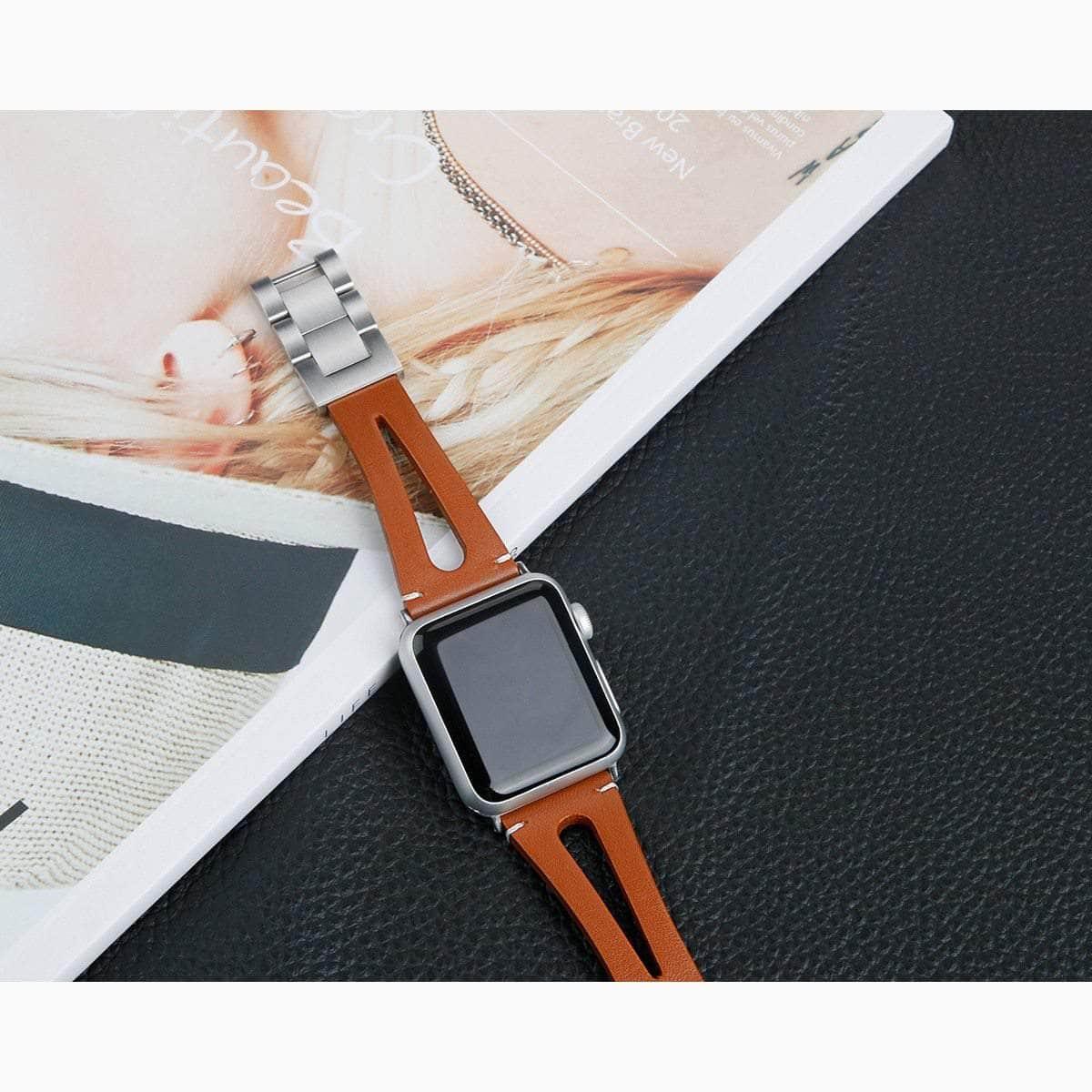 Genuine Leather Loop Metal Band Apple Watch 6 5 4 3 SE 44/42/40/38 - CaseBuddy