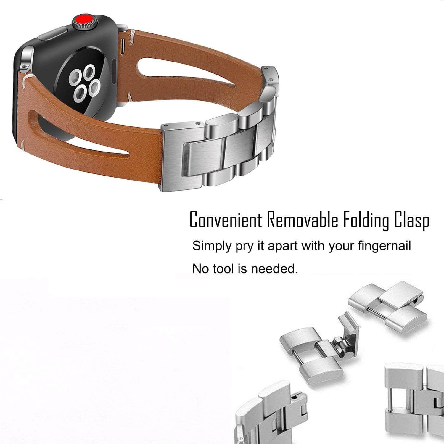 Genuine Leather Loop Metal Band Apple Watch 6 5 4 3 SE 44/42/40/38 - CaseBuddy