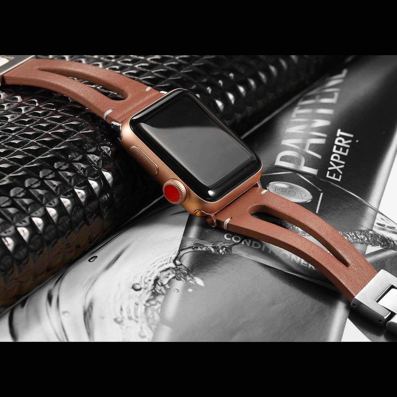 Genuine Leather Loop Metal Band Apple Watch 6 5 4 3 SE 44/42/40/38 - CaseBuddy