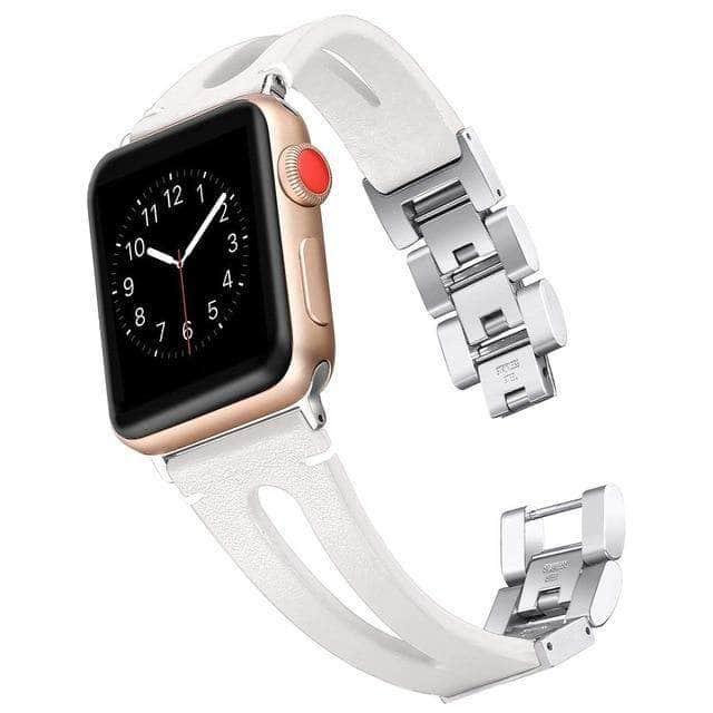 Genuine Leather Loop Metal Band Apple Watch 6 5 4 3 SE 44/42/40/38 - CaseBuddy