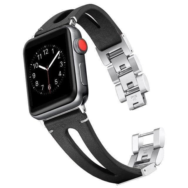 Genuine Leather Loop Metal Band Apple Watch 6 5 4 3 SE 44/42/40/38 - CaseBuddy