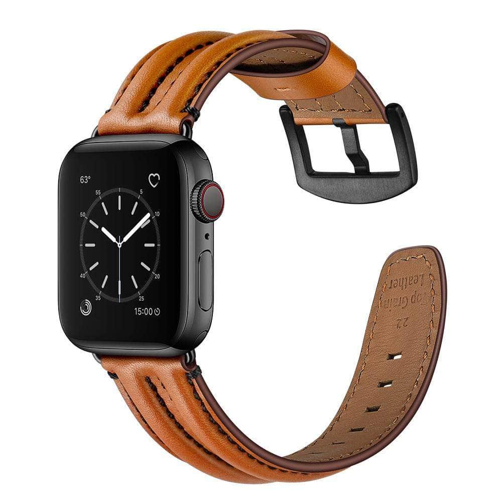 Genuine Leather Strap Apple Watch 3 4 5 6 SE Band 44/40/42/38 Double Keel Belt - CaseBuddy