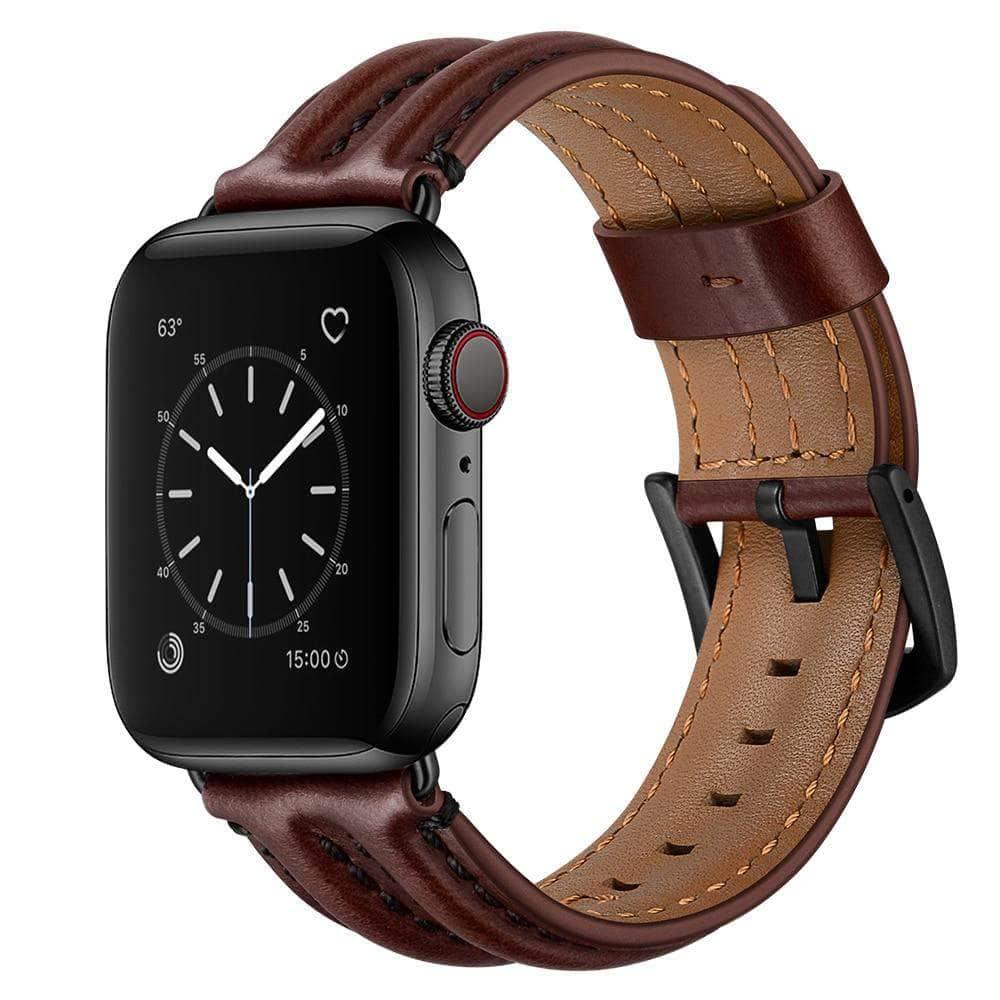 Genuine Leather Strap Apple Watch 3 4 5 6 SE Band 44/40/42/38 Double Keel Belt - CaseBuddy