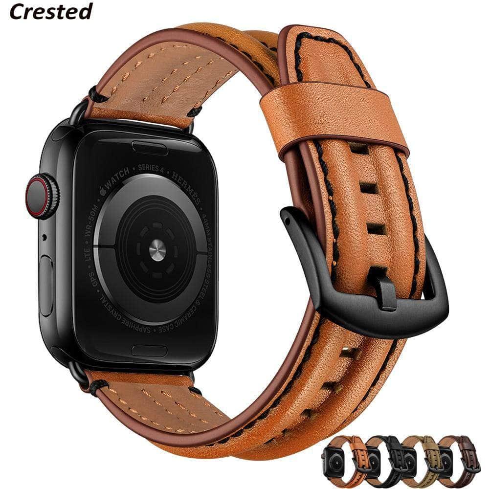 Genuine Leather Strap Apple Watch 3 4 5 6 SE Band 44/40/42/38 Double Keel Belt - CaseBuddy