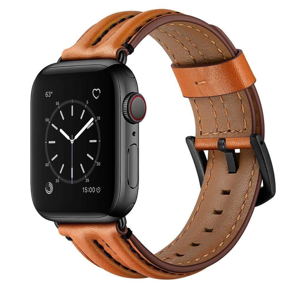 Genuine Leather Strap Apple Watch 3 4 5 6 SE Band 44/40/42/38 Double Keel Belt - CaseBuddy