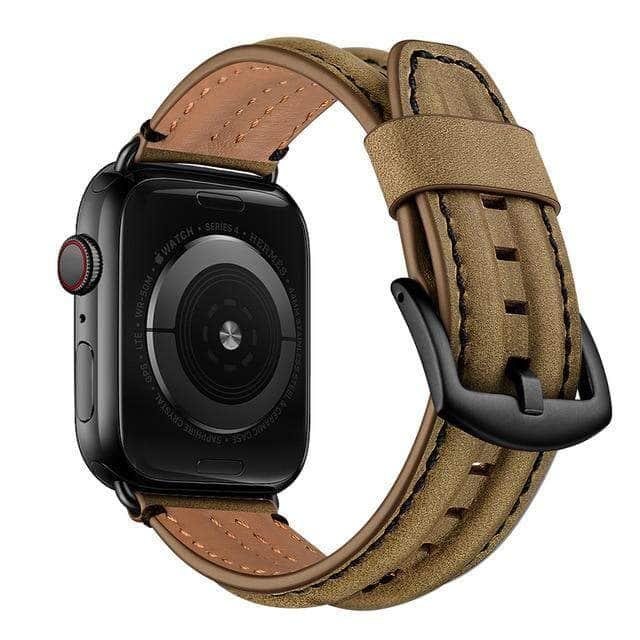 Genuine Leather Strap Apple Watch 3 4 5 6 SE Band 44/40/42/38 Double Keel Belt - CaseBuddy