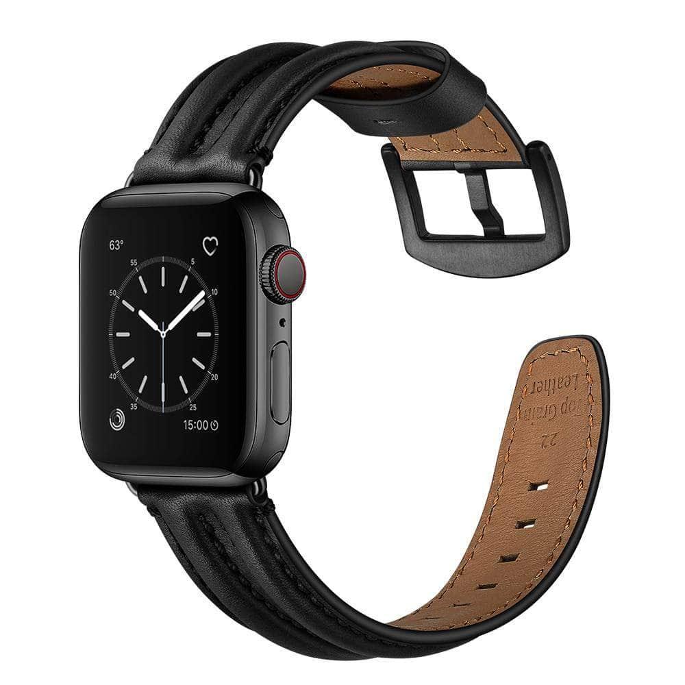 Genuine Leather Strap Apple Watch 3 4 5 6 SE Band 44/40/42/38 Double Keel Belt - CaseBuddy