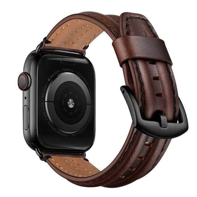 Genuine Leather Strap Apple Watch 3 4 5 6 SE Band 44/40/42/38 Double Keel Belt - CaseBuddy